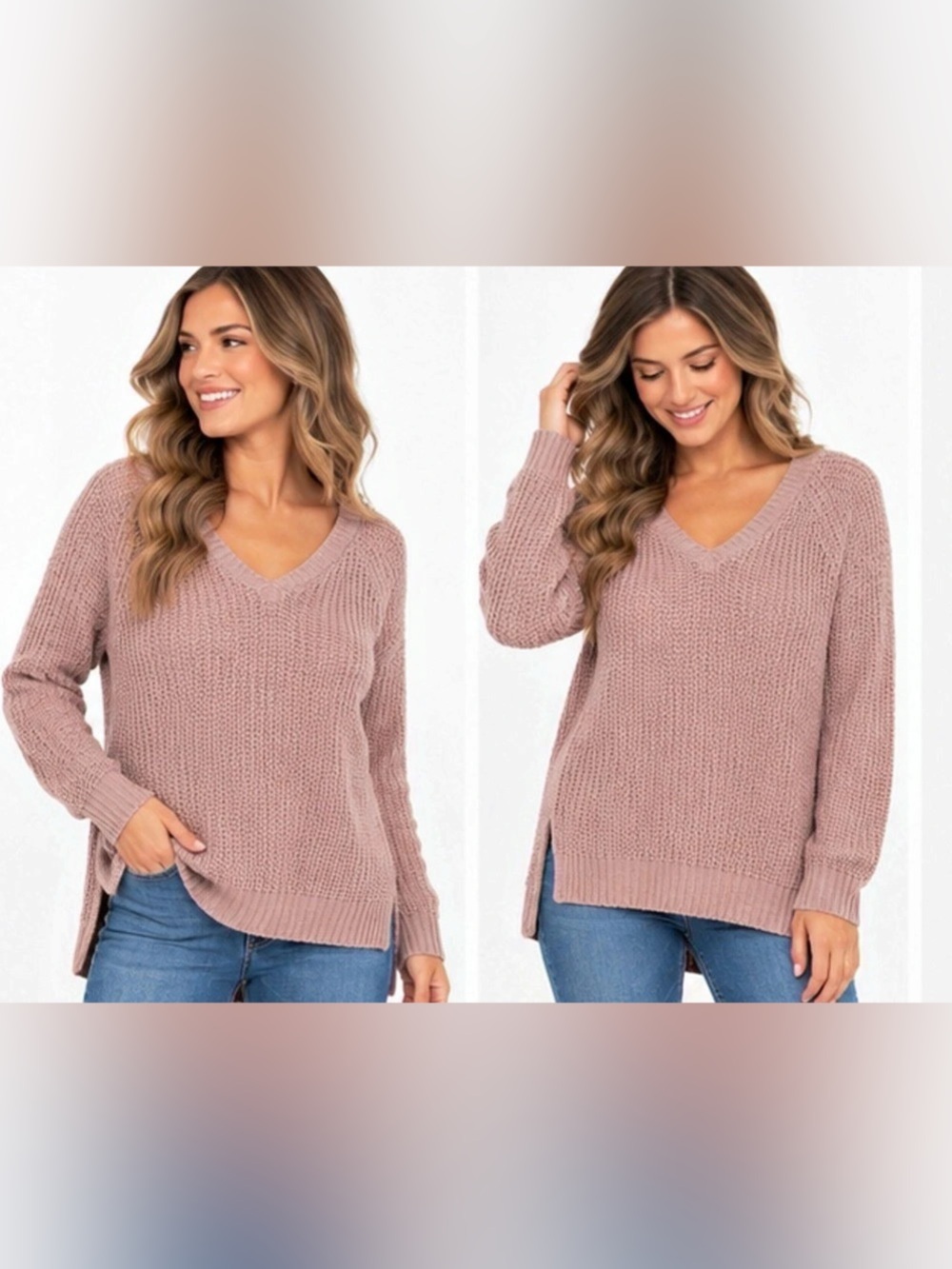 Charlotte Russe Mauve V-Neck Back Cutout Knit Sweater Size Small NWT